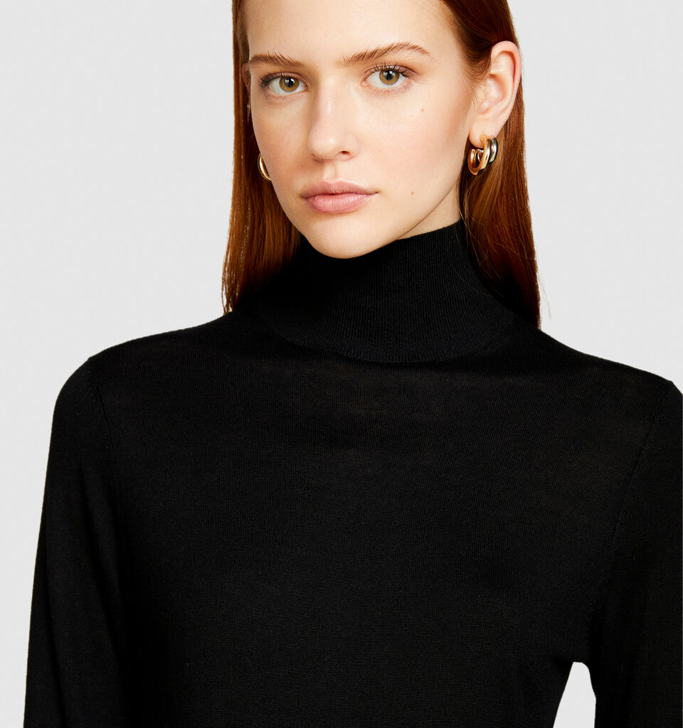 Turtleneck in silk blend - women's high neck sweaters - Black | Sisley image number 5